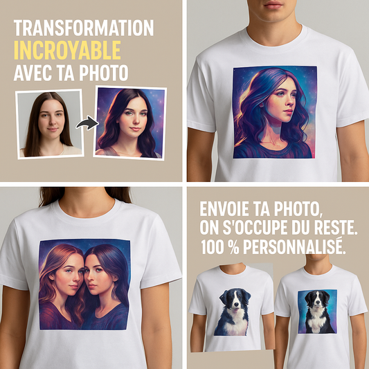 Transforme ta photo en design IA stylé – T-shirt unique & fun
